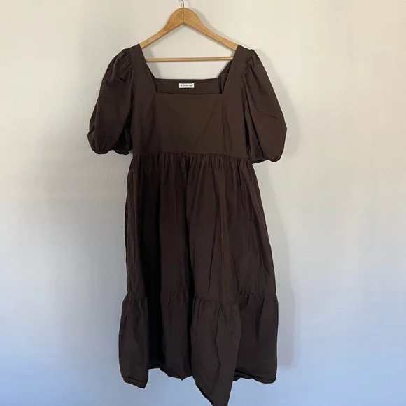 A Bronze Age Serenity Puff Dress in chocolate brown - Picture 2 of 5
